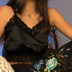 Black Satin Cami Tank Top